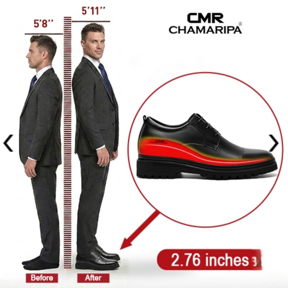 New CMR Men's Chamaripa Height Increasing Leather Oxford Shoes - Picture 12 of 15